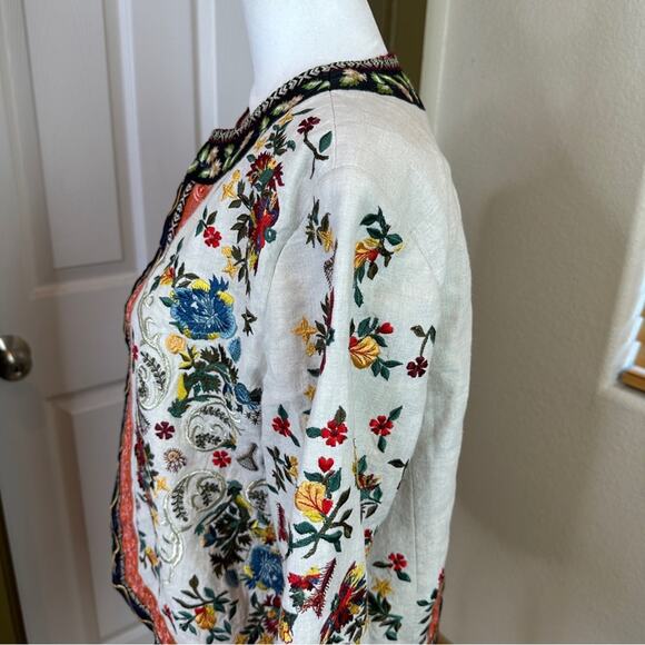 Alice + Olivia Esme Embroidered 100% Linen Cropped Jacket. Like New. - Picture 15 of 15